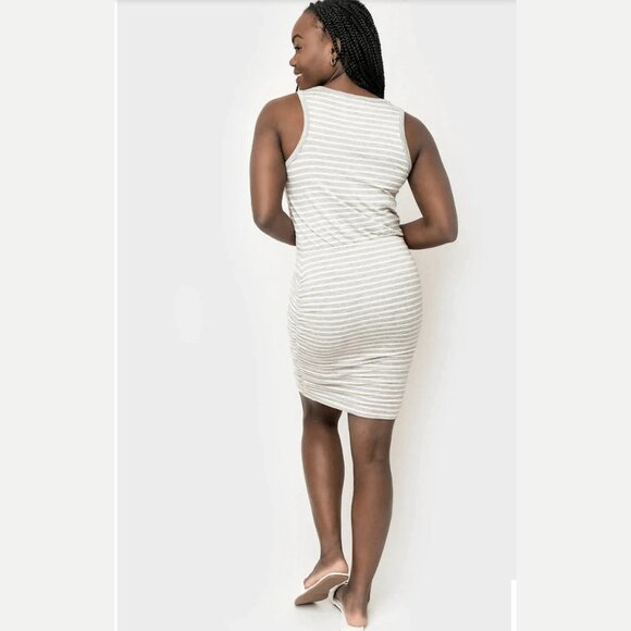 GIBSON Ruched Side Tank Dress Striped Gray Size XS EUC - Picture 2 of 9